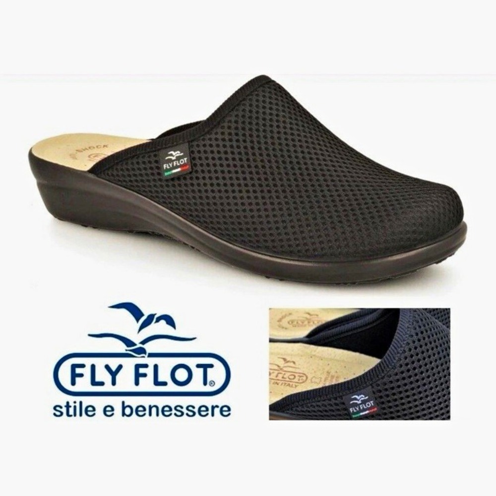 Fly Flot T4368 Women's EU 40 9 - 9.5 Navy Mesh Comfort Clogs Mules Made in Italy